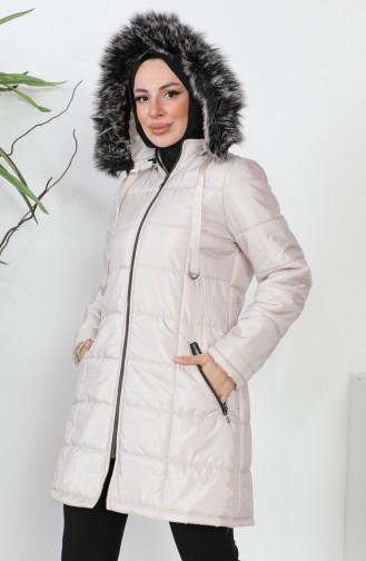 Hooded quilted Short Coat 5201-03 Stone 5201-03