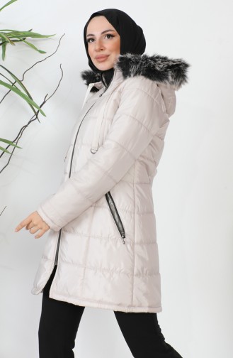 Hooded quilted Short Coat 5201-03 Stone 5201-03