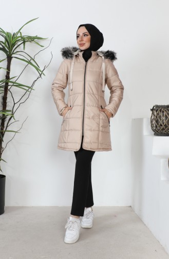 Manteau Court Matelassé à Capuche 5201-04 Beige 5201-04