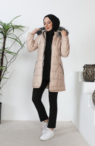 Hooded quilted Short Coat 5201-04 Beige 5201-04
