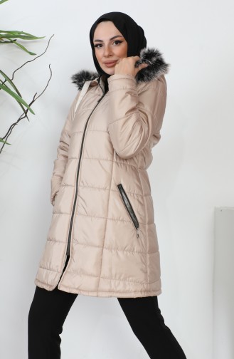 Manteau Court Matelassé à Capuche 5201-04 Beige 5201-04