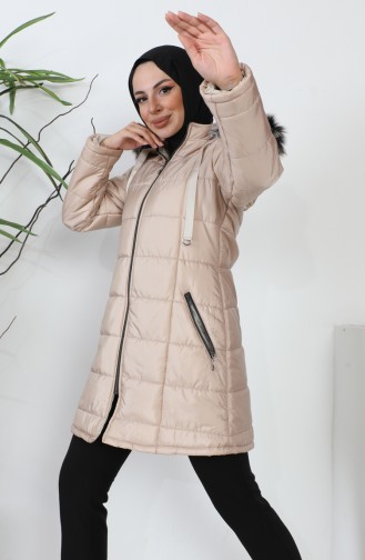 Hooded quilted Short Coat 5201-04 Beige 5201-04