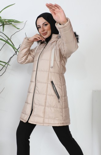 Manteau Court Matelassé à Capuche 5201-04 Beige 5201-04