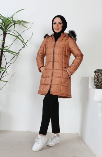 Manteau Court Matelassé à Capuche 5201-05 Tan 5201-05