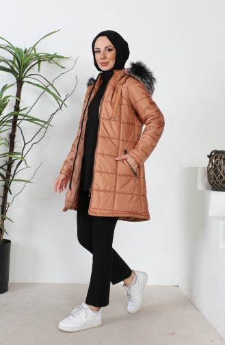 Manteau Court Matelassé à Capuche 5201-05 Tan 5201-05