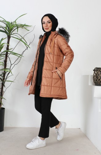 Manteau Court Matelassé à Capuche 5201-05 Tan 5201-05