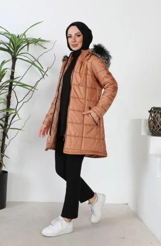 Hooded quilted Short Coat 5201-05 Tan 5201-05