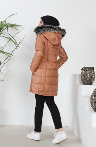 Manteau Court Matelassé à Capuche 5201-05 Tan 5201-05