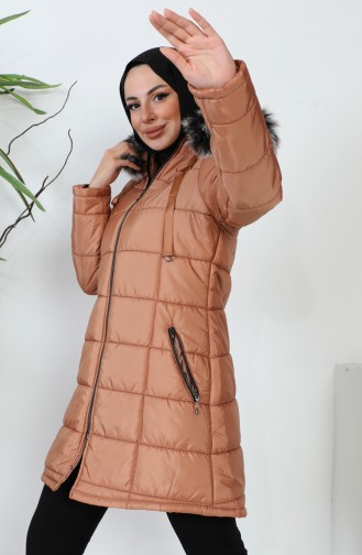 Manteau Court Matelassé à Capuche 5201-05 Tan 5201-05