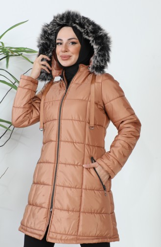 Manteau Court Matelassé à Capuche 5201-05 Tan 5201-05