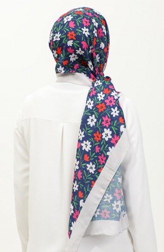 Sjaal Met Madeliefjespatroon 2060-15 Beige Marineblauw 2060-15