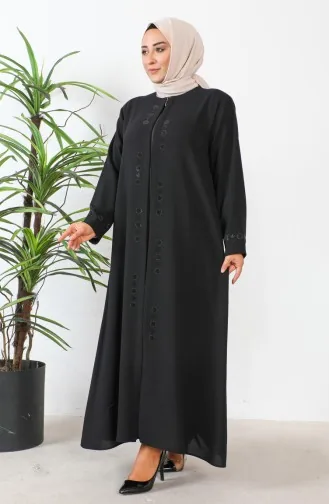 عباية سوداء بنقشة حجرية بمقاسات كبيرة 6007-02 6007-02