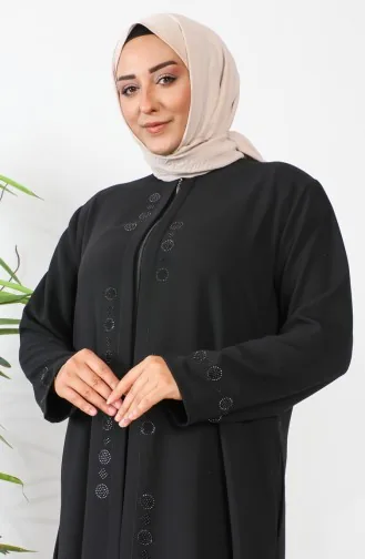 عباية سوداء بنقشة حجرية بمقاسات كبيرة 6007-02 6007-02