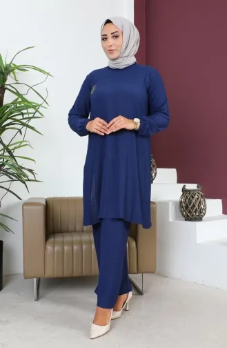 Plus Size Crepe Two Piece Suit 2608-01 Navy Blue 2608-01