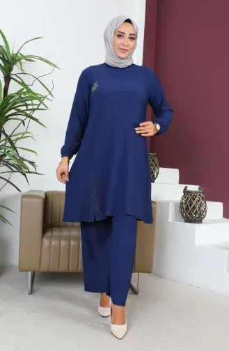 Plus Size Crepe Two Piece Suit 2608-01 Navy Blue 2608-01
