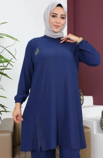 Plus Size Crepe Two Piece Suit 2608-01 Navy Blue 2608-01
