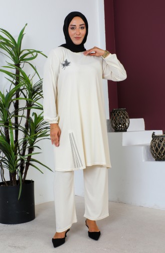 Große Wickel-Tunika-Hose Doppelanzug 2608-03 Creme 2608-03