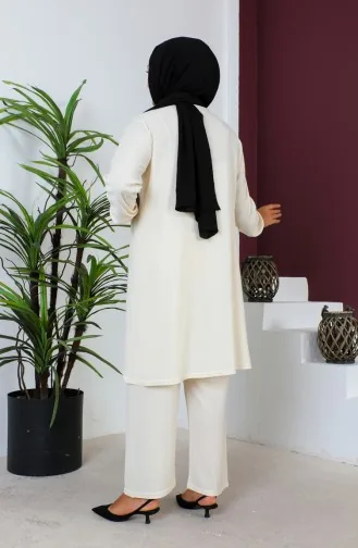 Ensemble Double Pantalon Tunique Portefeuille Grande Taille 2608-03 Crème 2608-03