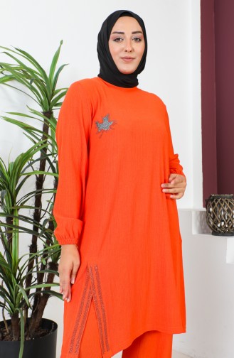 Ensemble Double Pantalon Tunique Bürümcük Grande Taille 2608-04 Orange 2608-04