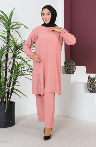 Plus Size wrinkly Tunic Two Piece Suit 2608-05 Light Pink 2608-05