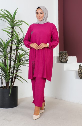 Große Größe Bürümcük Tunika-Hose Doppelanzug 2608-06 Fuchsia 2608-06