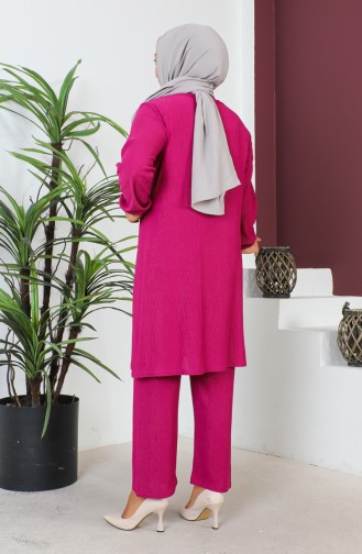 Große Größe Bürümcük Tunika-Hose Doppelanzug 2608-06 Fuchsia 2608-06