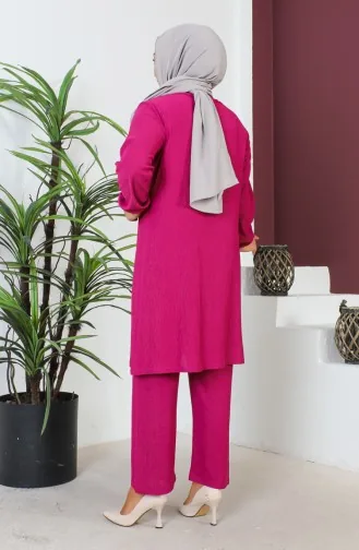 Ensemble Double Pantalon Tunique Bürümcük Grande Taille 2608-06 Fuchsia 2608-06