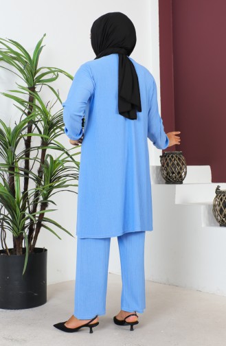 Ensemble Double Pantalon Tunique Portefeuille Grande Taille 2608-09 Bleu 2608-09