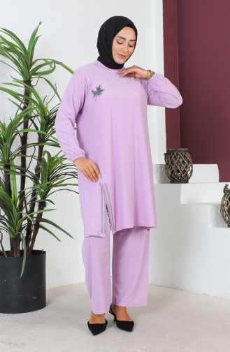 Ensemble Double Pantalon Tunique Portefeuille Grande Taille 2608-10 Lilas 2608-10