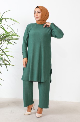 Ensemble Deux Pièces Tunique Pantalon Grande Taille 2658-01 Vert Emeraude 2658-01