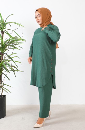 Ensemble Deux Pièces Tunique Pantalon Grande Taille 2658-01 Vert Emeraude 2658-01