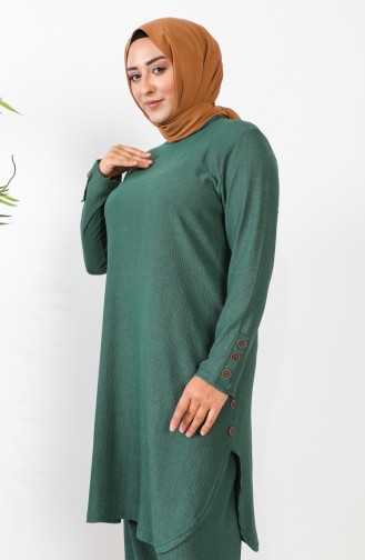 Ensemble Deux Pièces Tunique Pantalon Grande Taille 2658-01 Vert Emeraude 2658-01