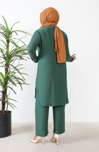 Büyük Beden Taşlı Tunik Pantolon İkili Takım 2658-01 Zümrüt Yeşili