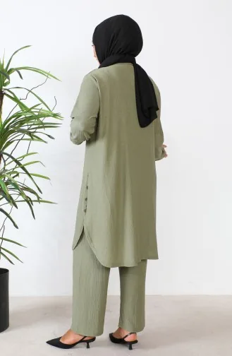 طقم ثنائي تونيك بتصميم حجر بنطلون مقاس كبير 2658-02 أخضر عسكري 2658-02