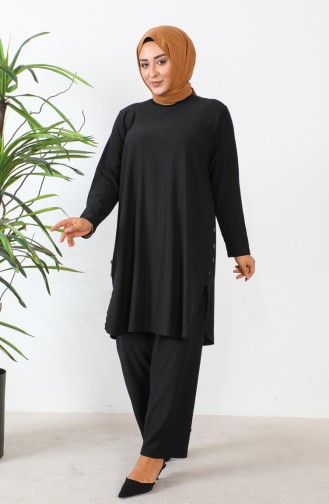 Ensemble Deux Pièces Tunique Pantalon Grande Taille 2658-06 Noir 2658-06