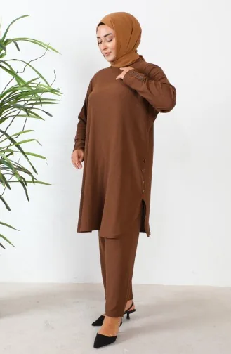 Ensemble Deux Pièces Tunique Pantalon Grande Taille 2658-07 Marron 2658-07