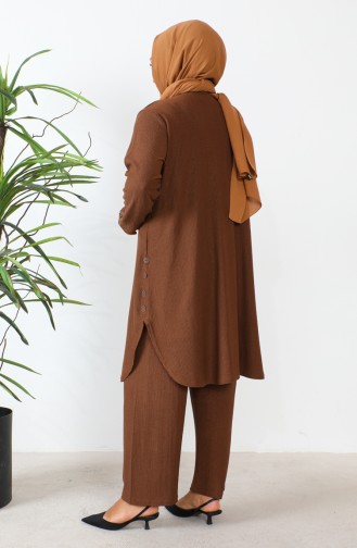 Büyük Beden Taşlı Tunik Pantolon İkili Takım 2658-07 Kahverengi