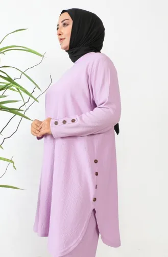طقم ثنائي تونيك بتصميم حجر بنطلون مقاس كبير 2658-08 بنفسجي فاتح 2658-08