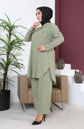 Ensemble Deux Pièces Tunique Pantalon Grande Taille 2691-01 Khaki 2691-01