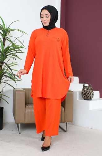 Ensemble Deux Pièces Tunique Pantalon Grande Taille 2691-02 Orange 2691-02