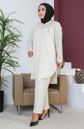 Ensemble Deux Pièces Tunique Pantalon Grande Taille 2691-04 Crème 2691-04