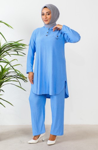 Ensemble Double Pantalon Tunique Grande Taille 2691-08 Bleu 2691-08