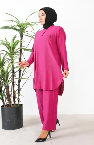 Ensemble Deux Pièces Tunique Pantalon Grande Taille 2691-09 Fuchsia 2691-09
