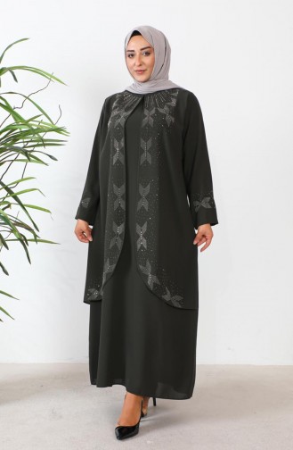 Großes Abendkleid Mit Steinmuster 6077-07 Khakigrün 6077-07