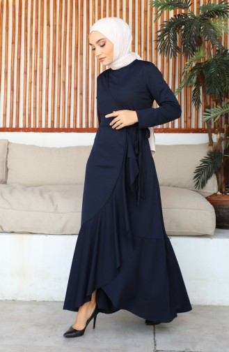 Side Tie Flounce Dress 1907-01 Navy Blue 1907-01