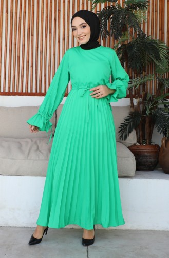 Gathered waist Pleated Dress 232335-01 Green 232335-01