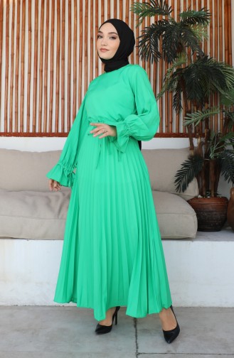 Gathered waist Pleated Dress 232335-01 Green 232335-01