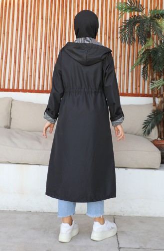 Stripe Detailed Women`s Hooded Trench 1901 1901-01 Black 1901-01