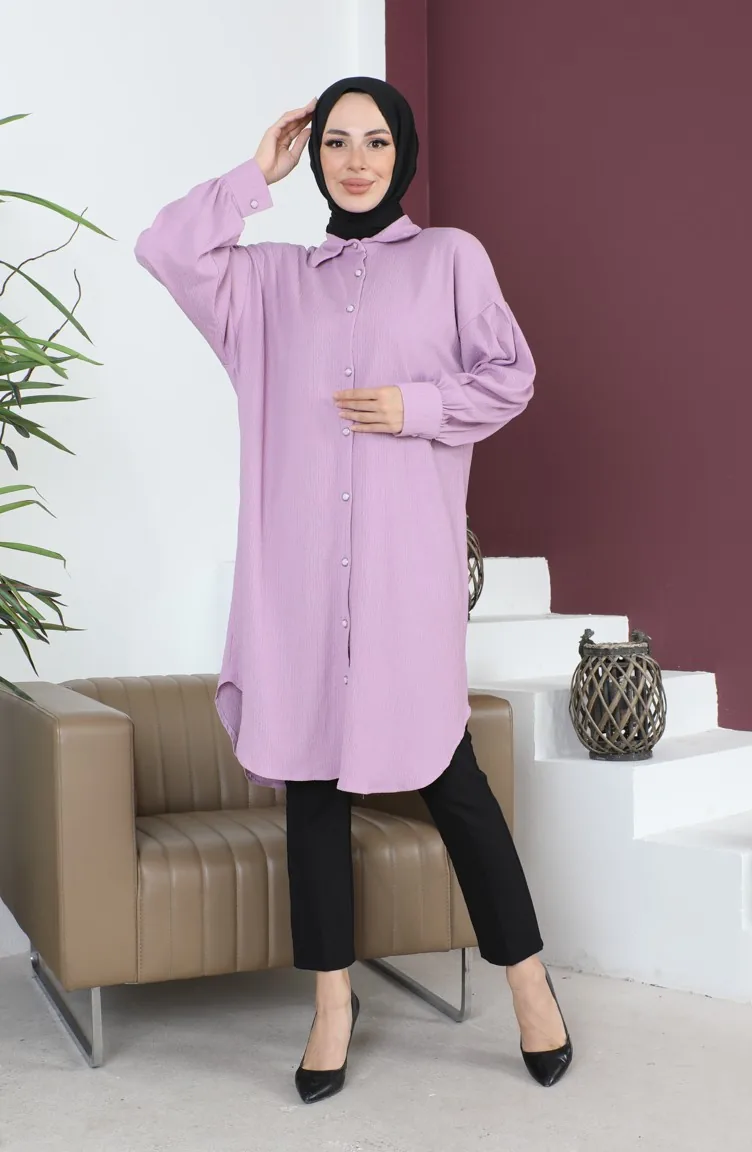 Casual Damestuniek Met Geplooide Mouwen 12m01 12m01-07 Lila 12m01-07
