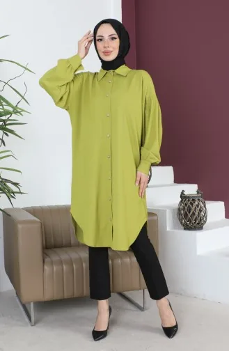 تونيك نسائي كاجوال بأكمام مطوية 12m01 12m01-09 أخضر فستقي 12m01-09